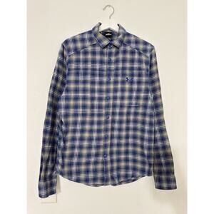 Under Armour Women’s Flannel Snap Shirt Blue Plaid Outdoor Cabin Logo Size M